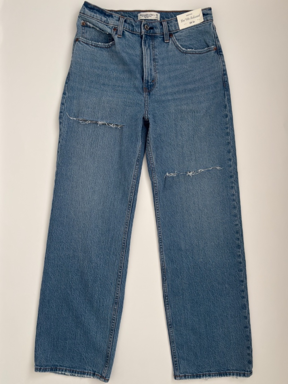NWT Abercrombie 90s Relaxed High Rise Straight Jeans 28 Regular Distressed Denim